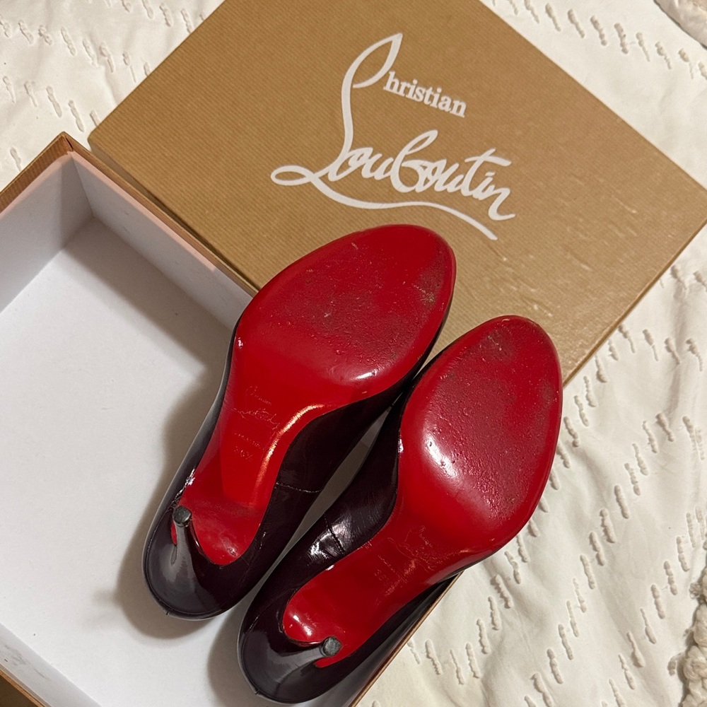 Christian Louboutin Burgundy Heels with Red Soles - Picture 9 of 11